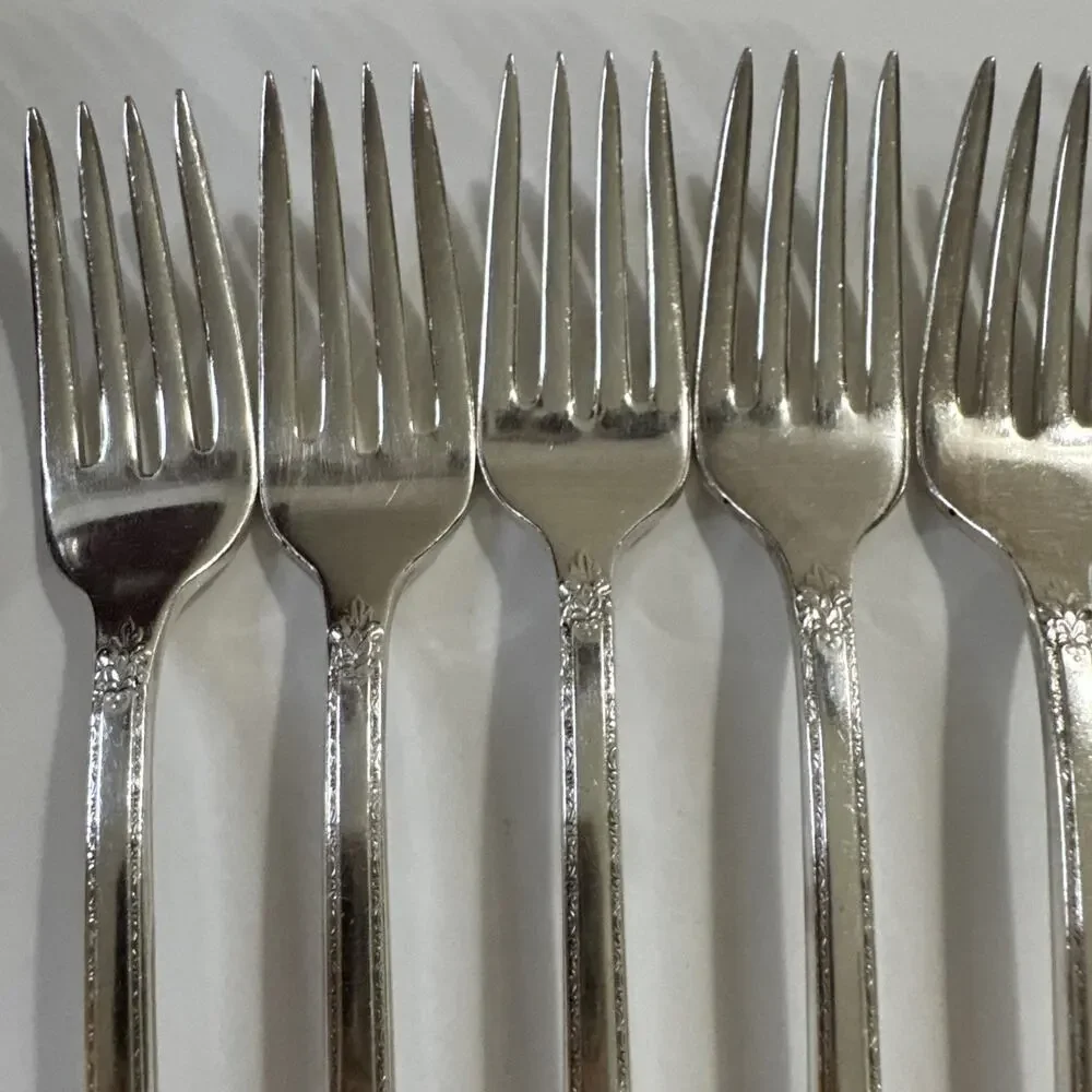7 Vintage Grille Forks - Adoration- 1847 Rogers Bros Silverplate